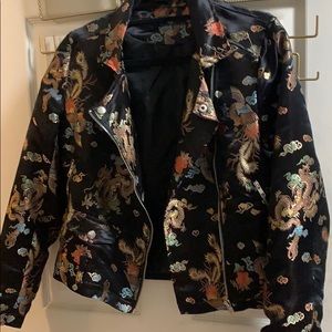 Black floral printed biker jacket, stylish!